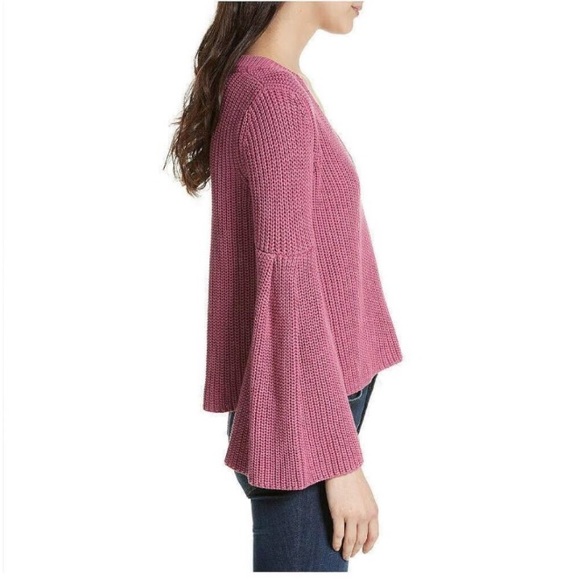 Free People Damsel Pink Bell Sleeve Knit Sweater - Picture 5 of 8